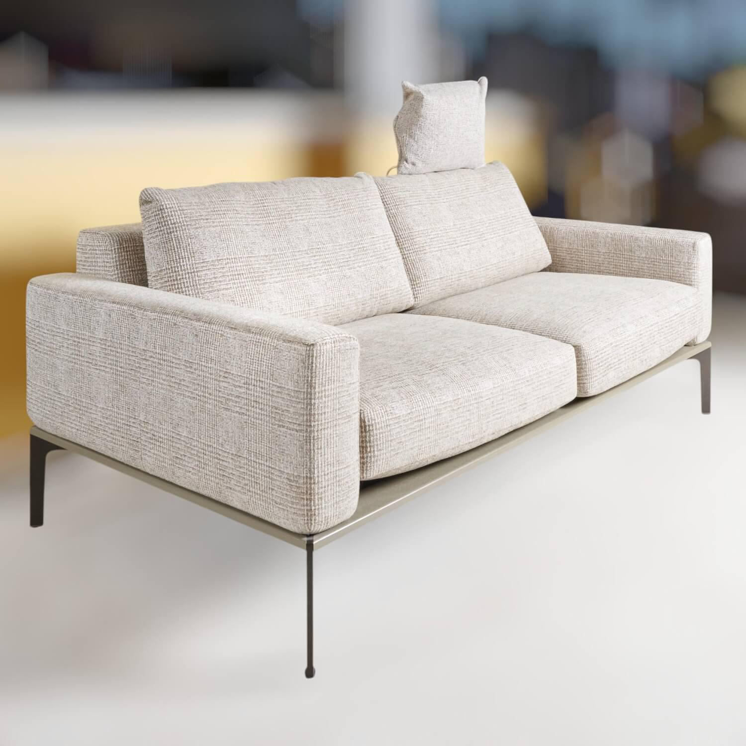 Bielefelder Werkstätten - Sofa Spirit 2 80 Stoff Scott BW 1769 272 Creme Beige Grau Füße Metall Beige Grau Mit Schmalen Armlehnen Und Armlehnkissen - 9