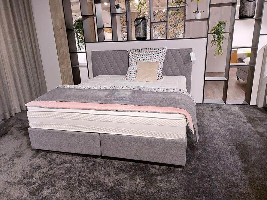 Global - Boxspringbett Global Valencia Comfort Bezug Stoff Nika Grey Grau Schwebesockel Schwarz Mit Matratze Und Topper - 5