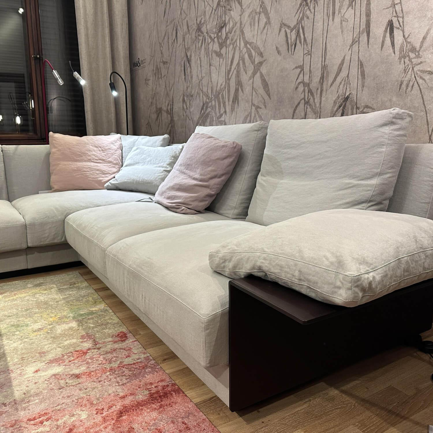 Walter Knoll - Ecksofa Grand Suite Stoff Lino 7707 Shadow Grau Beige Untergestell Massivholz Schwarz Lackiert Inkl. Ablage Leder Saddle Coffee Braun - 14
