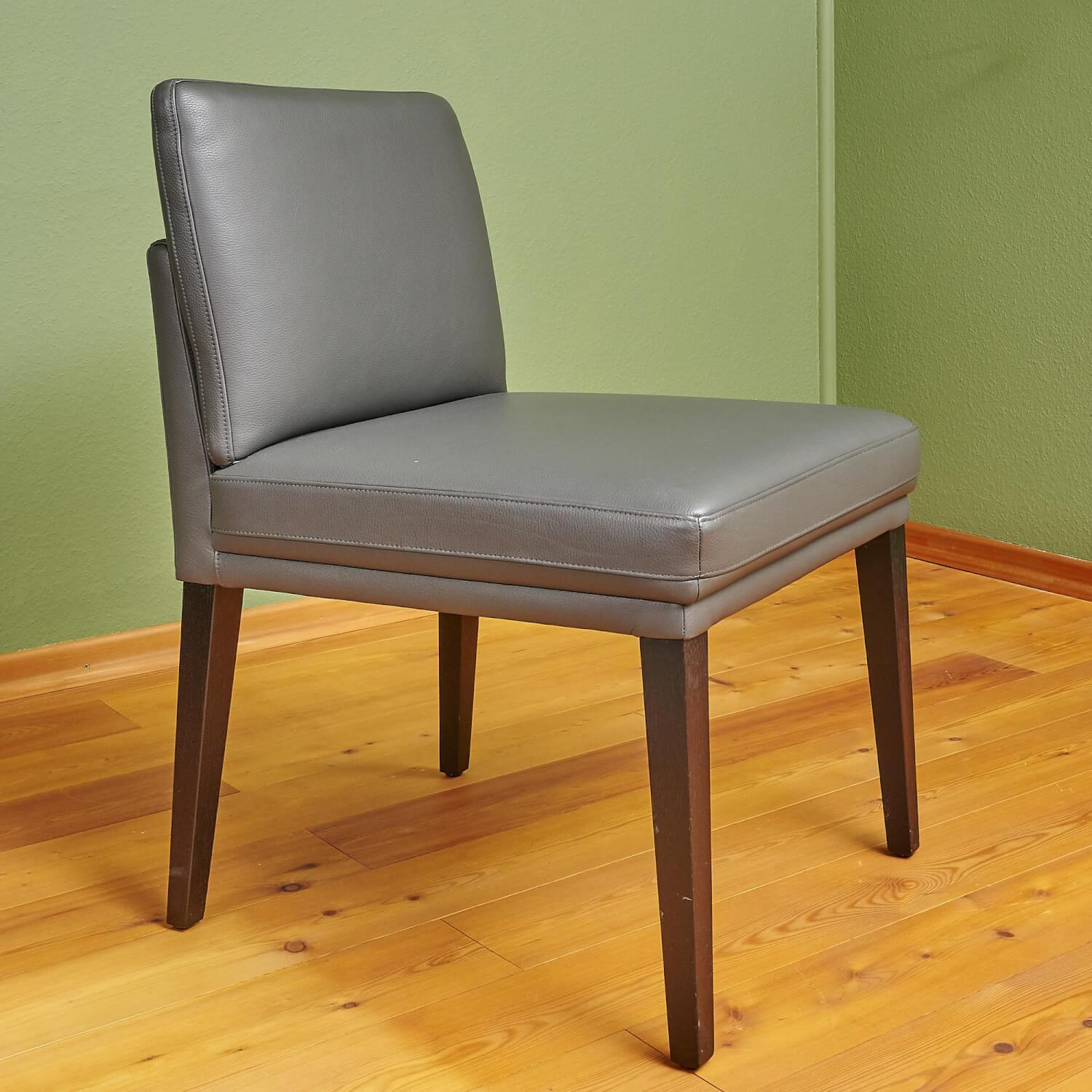 Bielefelder Werkstätten - Stuhl Polo Dining Leder Normandie Graphit Grau Gestell Eiche Schwarz Gebeizt - 3