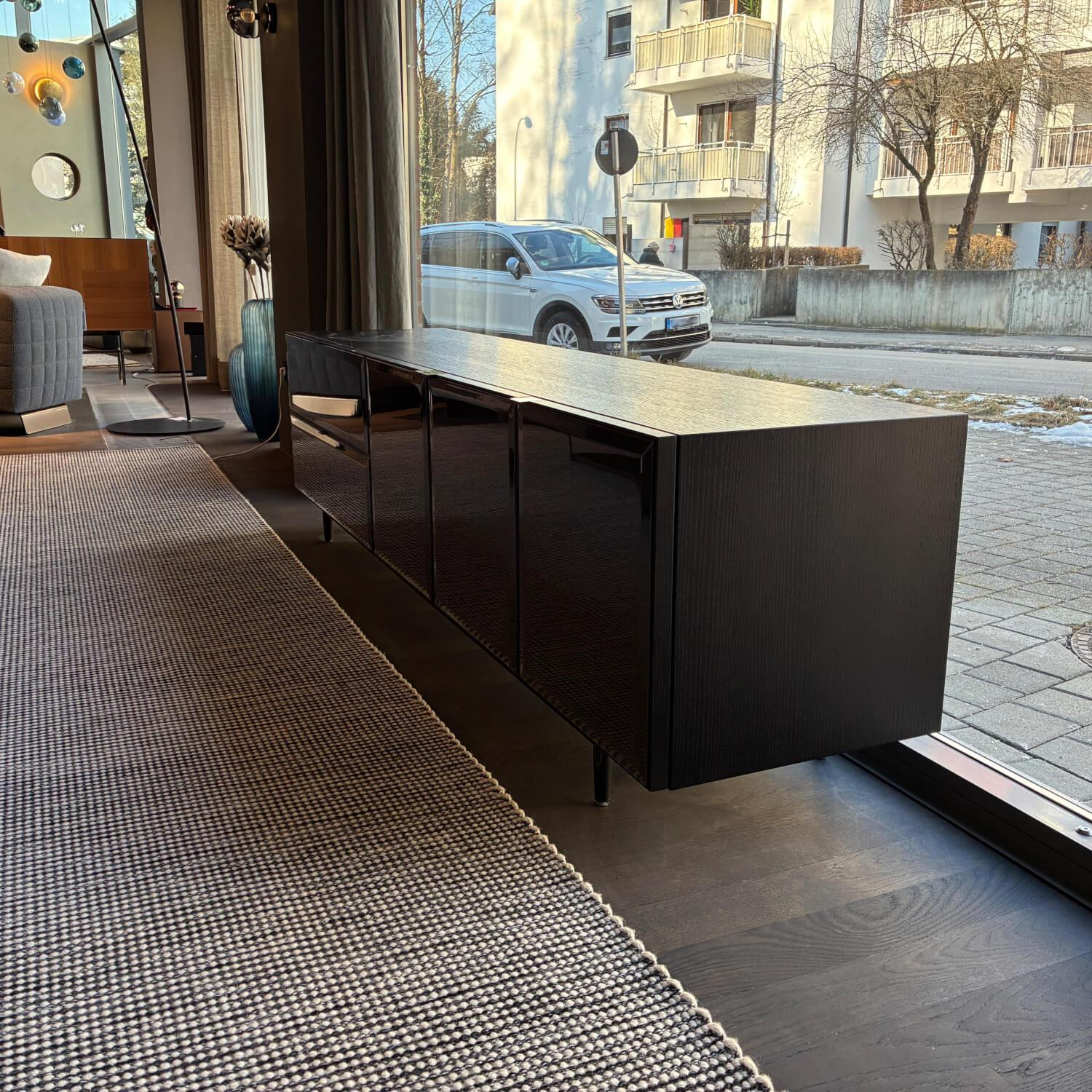 Minotti - Sideboard Morrison Lack Hochglanz Granit Anthrazit Korpus Furnier Eiche Mokkafarbig Lackiert - 3