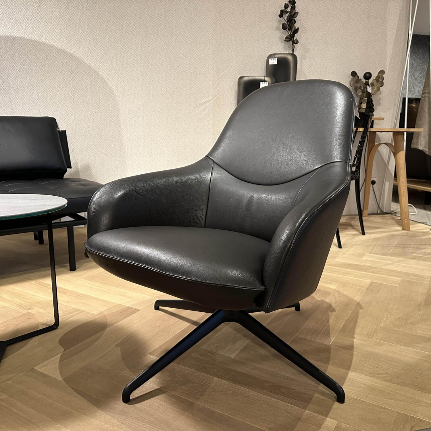 Leolux - Drehsessel Lanah Leder 20621 Negev 210 Nervio Schwarz Fuß Metall 450224 Epoxy Granite Schwarz - 5