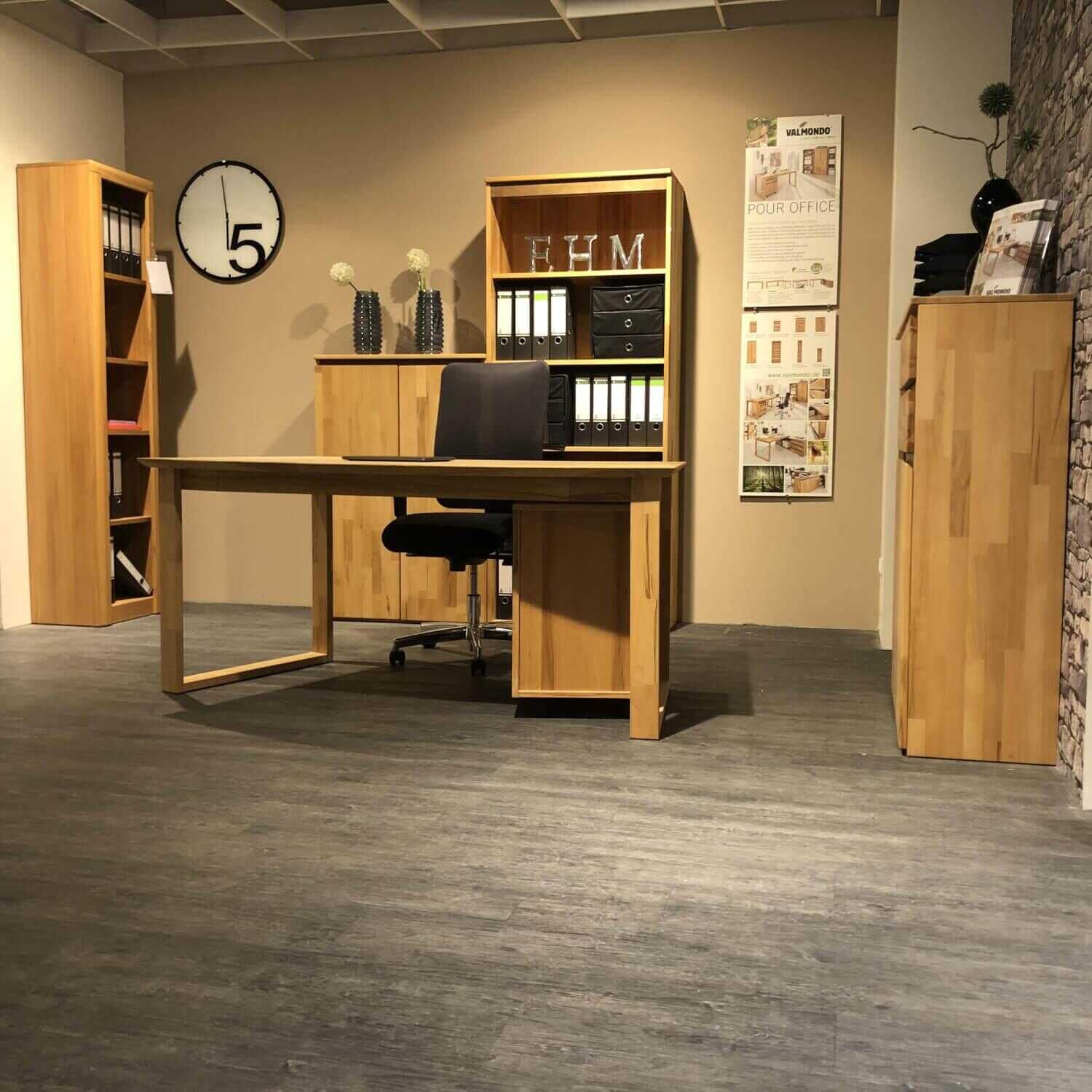 Valmondo - Büro Pur Office Kernbuche Massiv Geölt Schreibtisch 2 Highboards 2 Aktenregale Rollcontainer - 2