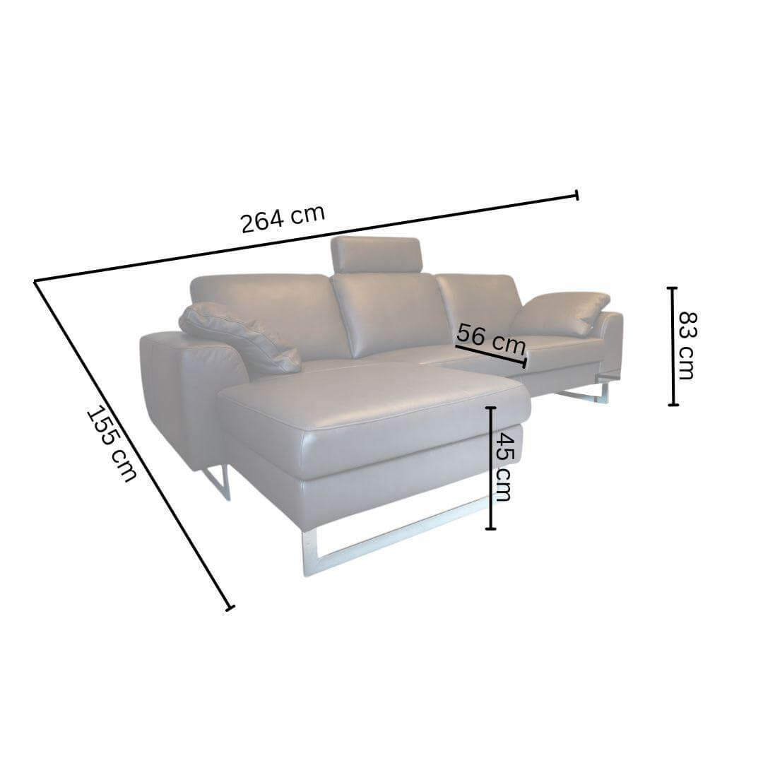 W. Schillig - Ecksofa Alexx Leder Longlife Xtra 95 Graphit Grau Metallfuß F7T Chrom Mit Kissen Und Kopfstütze - 3