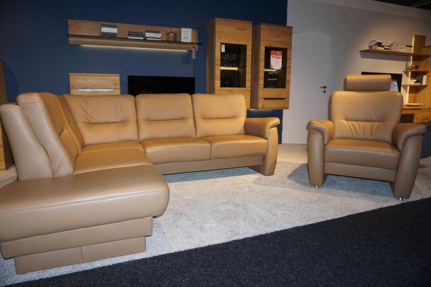 Arco - Garnitur Linea Comfort Ansbach Leder Braun Ecksofa Sessel - 3