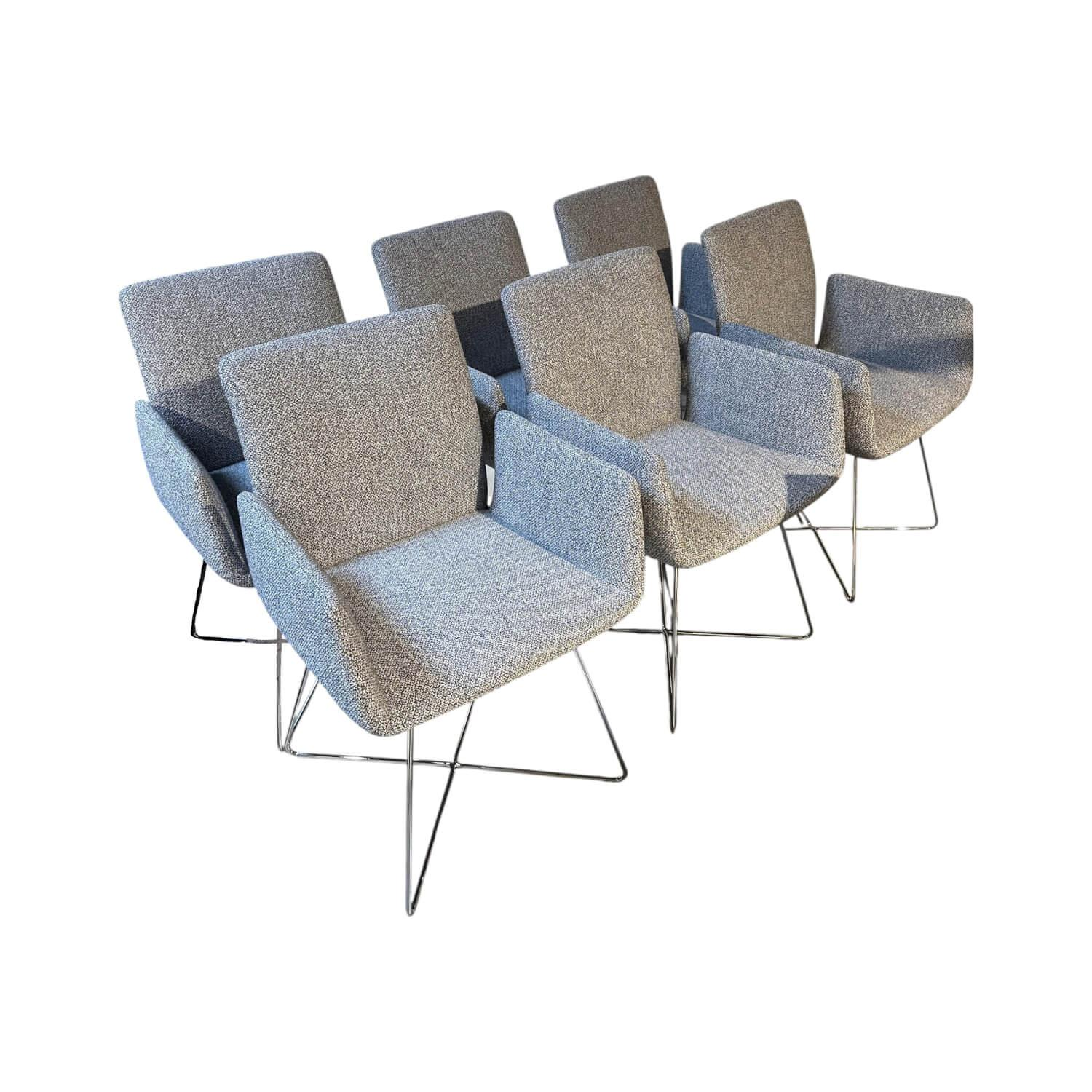 COR - 6er Set Armlehnstuhl Jalis 100541 Stoff 5012 Blau Ecru Drahtgestell Verchromt Mit Kunststoffgleitern - 1