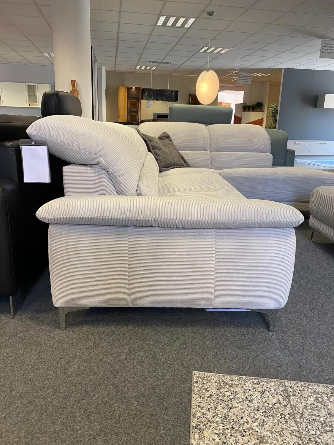Carina - Ecksofa Modell 1220 Stoff Feincord Silber Grau PG2 Füße Chrom mit Hocker - 11