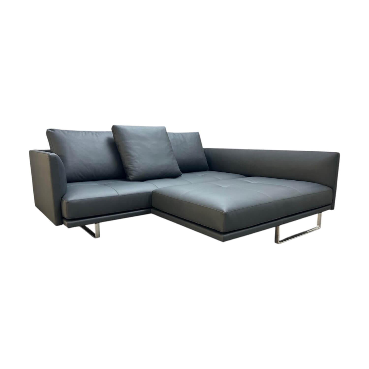 Walter Knoll - Ecksofa Prime Time 490 10 Leder Miami Schwarz Gestell Aluminium Hochglanz Poliert Inklusive Kissen mit der legendären Schwenkfunktion - 1
