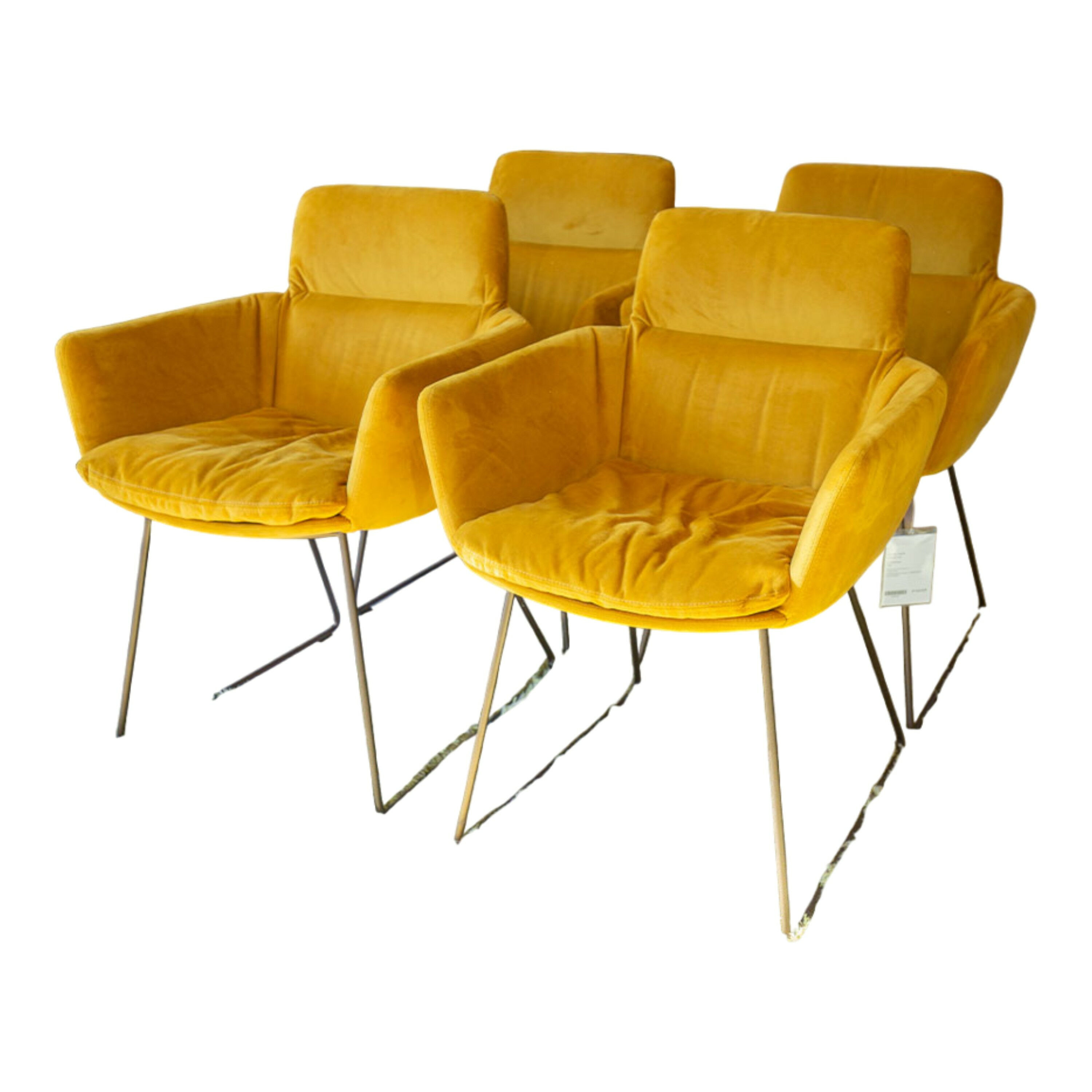 KFF - 4er-Set Stuhlgruppe Faye Stoff Seven Ocre 23 Ockergelb Gestell Macadamia - 1