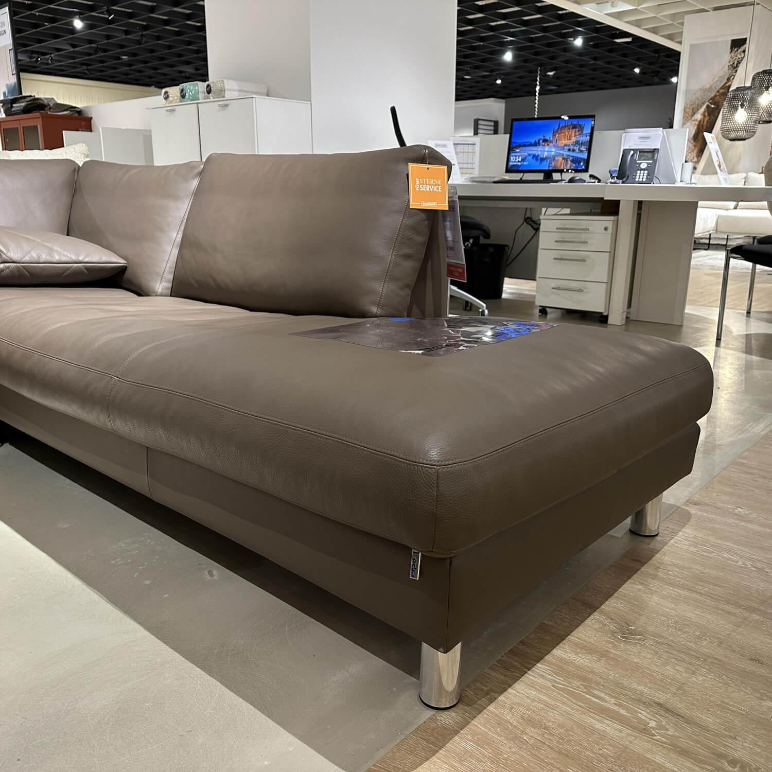 Erpo - Ecksofa Classics 500 Leder 43.860 Lava Grau Braun Metallfuß Rund Hochglanz - 5