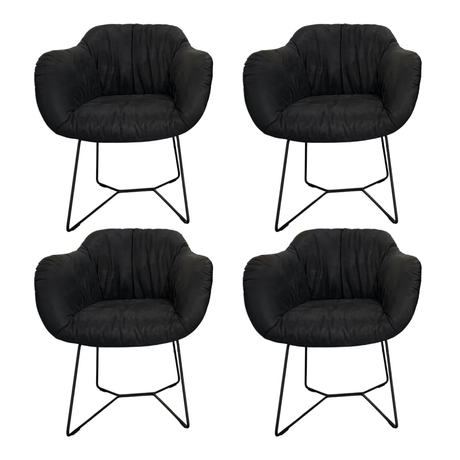 Contur - 4er Set Armlehnenstuhl Sevano Leder Miura 51 Anthrazit Gestell Metall Schwarz Pulverbeschichtet - 1