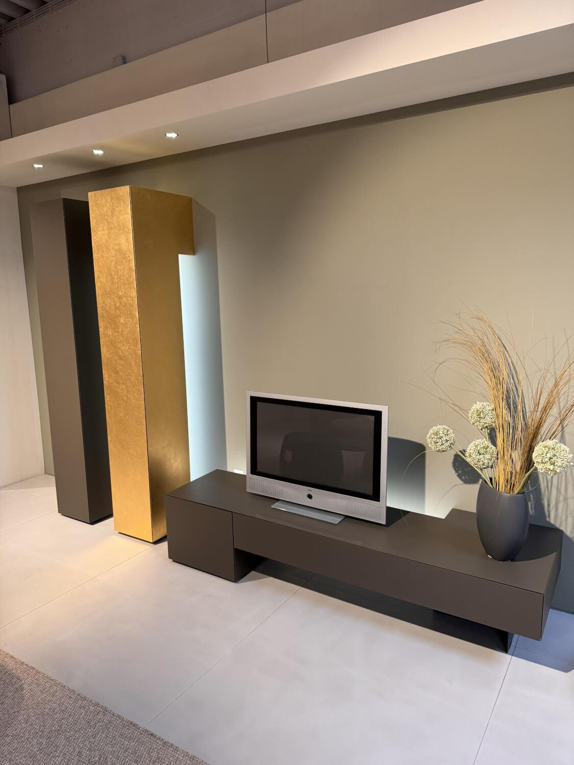 minottiitalia - Wohnwand Inpiedi Lack Interno Metall Gold Lack Coffee Braun Inklusive LED Beleuchtung - 16