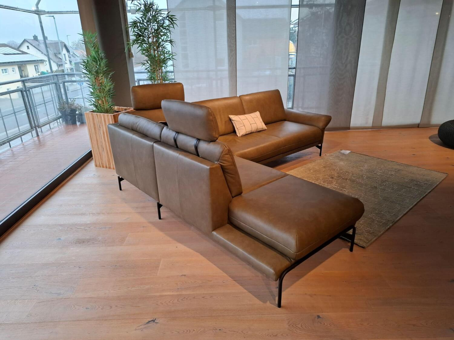 himolla - Ecksofa 1370 Leder Eleganza Alm Braun Metallrahmen Anthrazit - 4