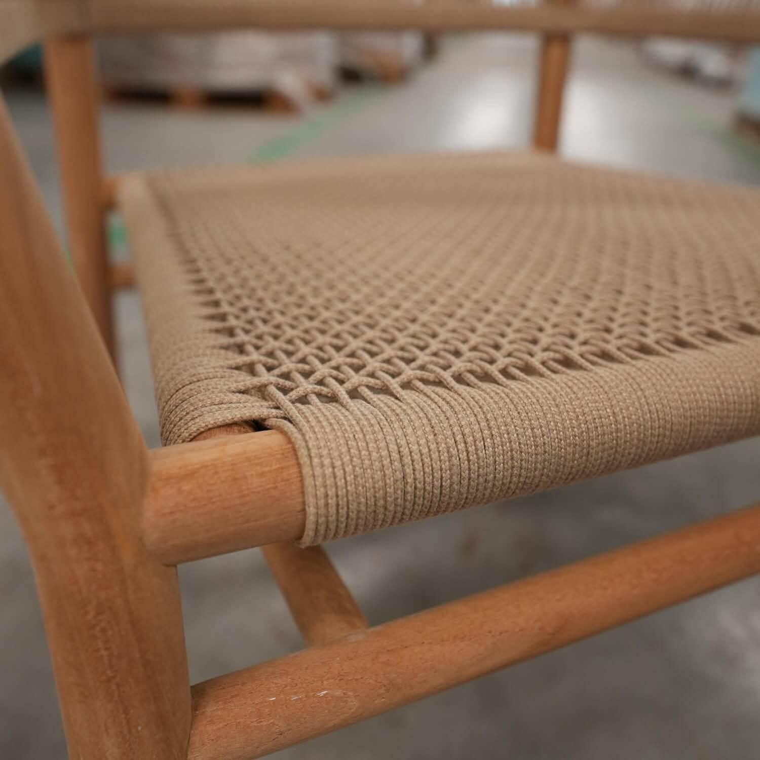 Lounge Sessel Kilt Holz Teak Geflecht Sand Beige