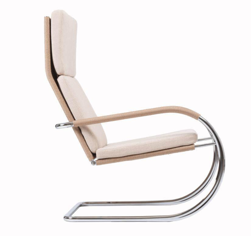 Tecta - Kragsessel D35-1 Geflecht Beige Stahlrohr Verchromt mit Hocker mit Auflage C35 - 6