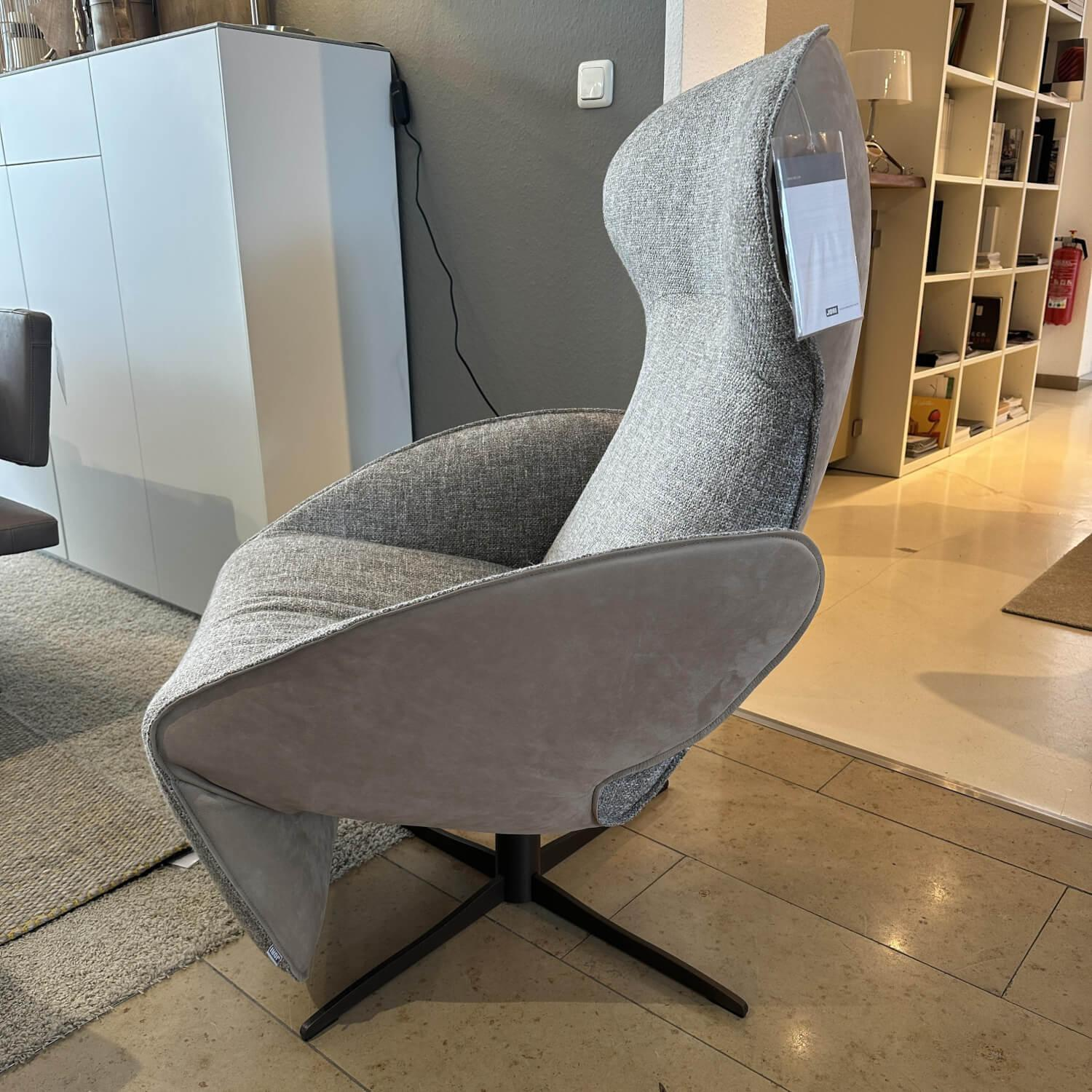 Jori - Sessel Daydreamer Innen Stoff Depero Grau Aussen Leder Nubuck Cream Grau Fuß 4-Stern Lack Bronze Ausführung Monomove - 3