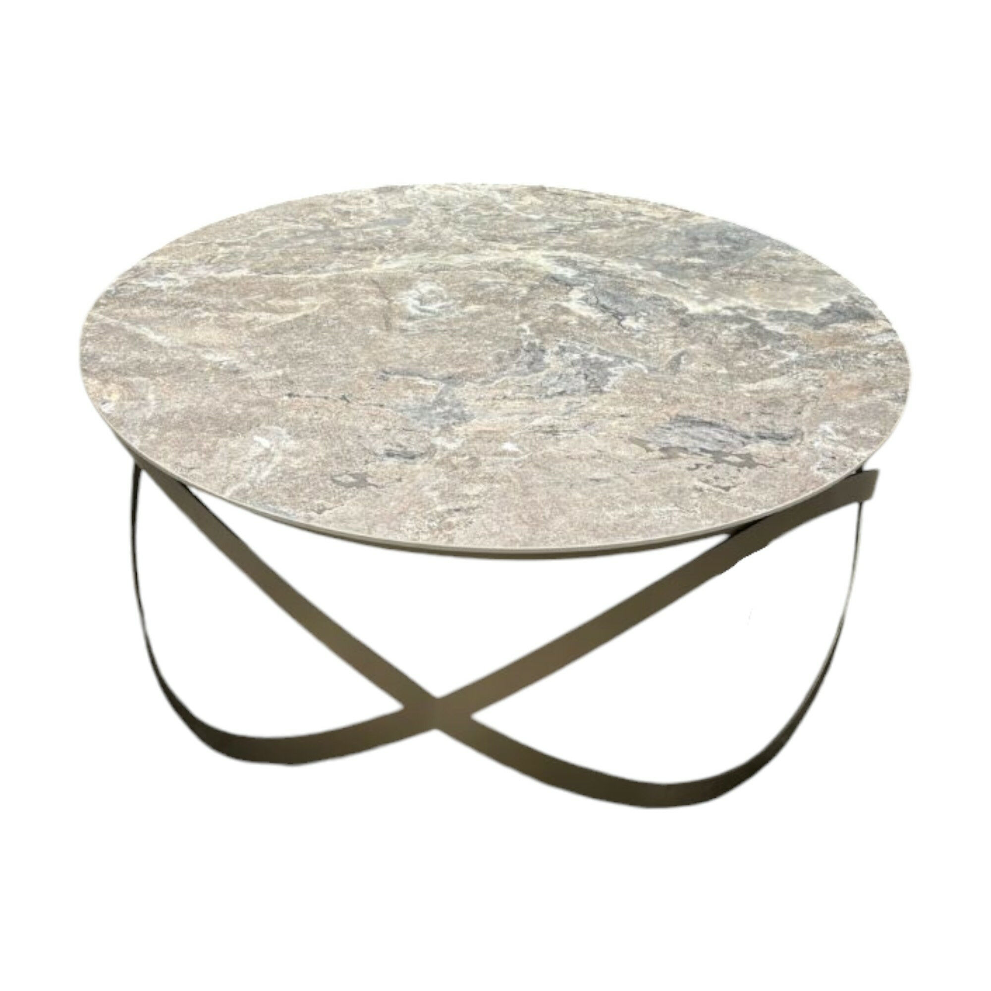 Ronald Schmitt Design - Couchtisch Candy Platte Keramik Golden Rock Grau Gestell Metall Bronze Gepulvert - 1