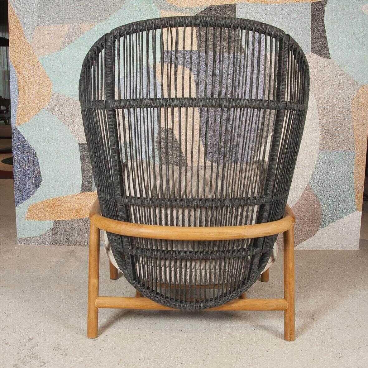Stuhl Fern Lounge High Back Chair Teak Meteor Frame Raven Rope Stoff Blend Fog