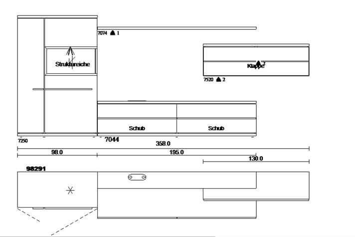 Musterring - Wohnwand Aterno Front Und Korpus Schiefergrau Grau Absetzung Eiche Struktur Inklusive LED Beleuchtung - 9