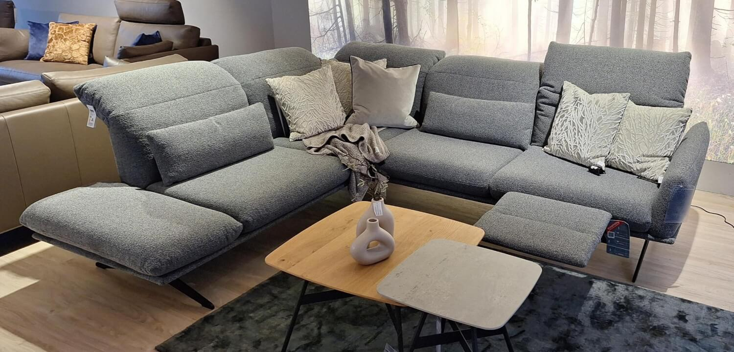 Koinor - Corner Sofa Calmo Fabric 13 Cosmo 97 Gray Metal Skids Powder Coated Black Matt With Manual Headrest Adjustment And Motorized Footrest Including 2 Cushions Without Decorative Cushions - 12