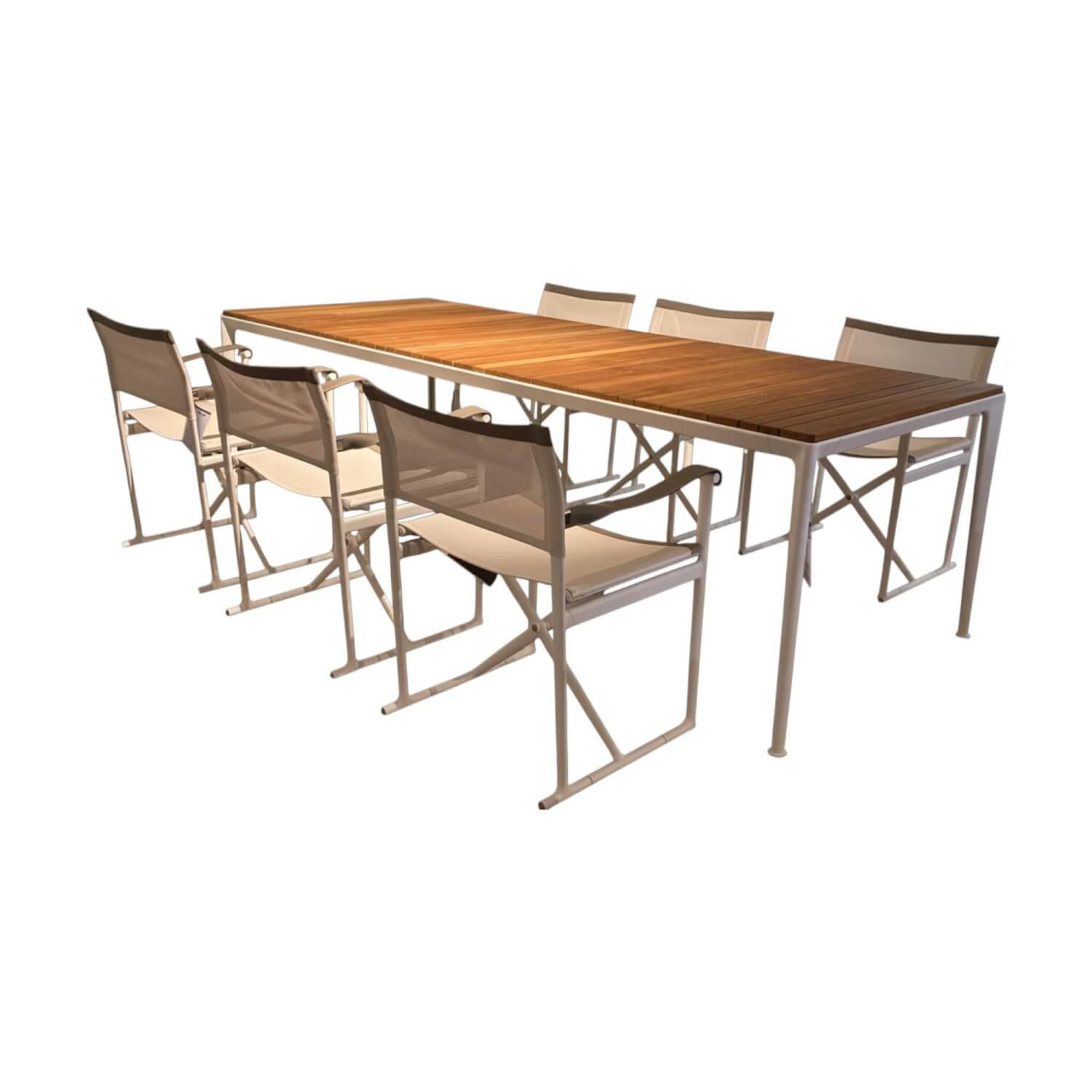 B&B Italia - Outdoor Essgruppe Mirto Teakholz Gebürstet Stoff Sige Weiß Natur Gestell Weiß Lackiert - 1