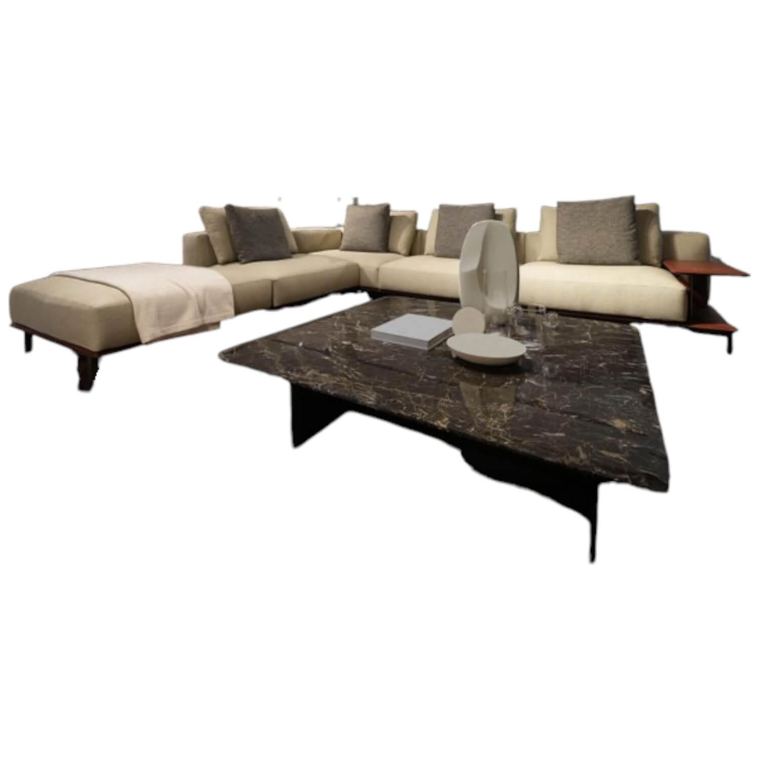 Poliform - Sofa Brera Stoff Kiala Champagne Beige Kernleder Castagna Braun Basis Nickel Matt Brown Braun Mit Kissen - 1