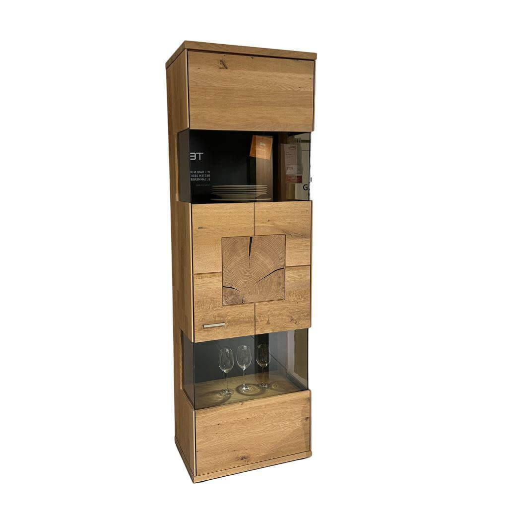 Musterring - Vitrine Portland Holz Wildeiche Massiv Weißgeölt Glas Anthrazit Satin Mit Beleuchtung Anschlag Rechts - 1