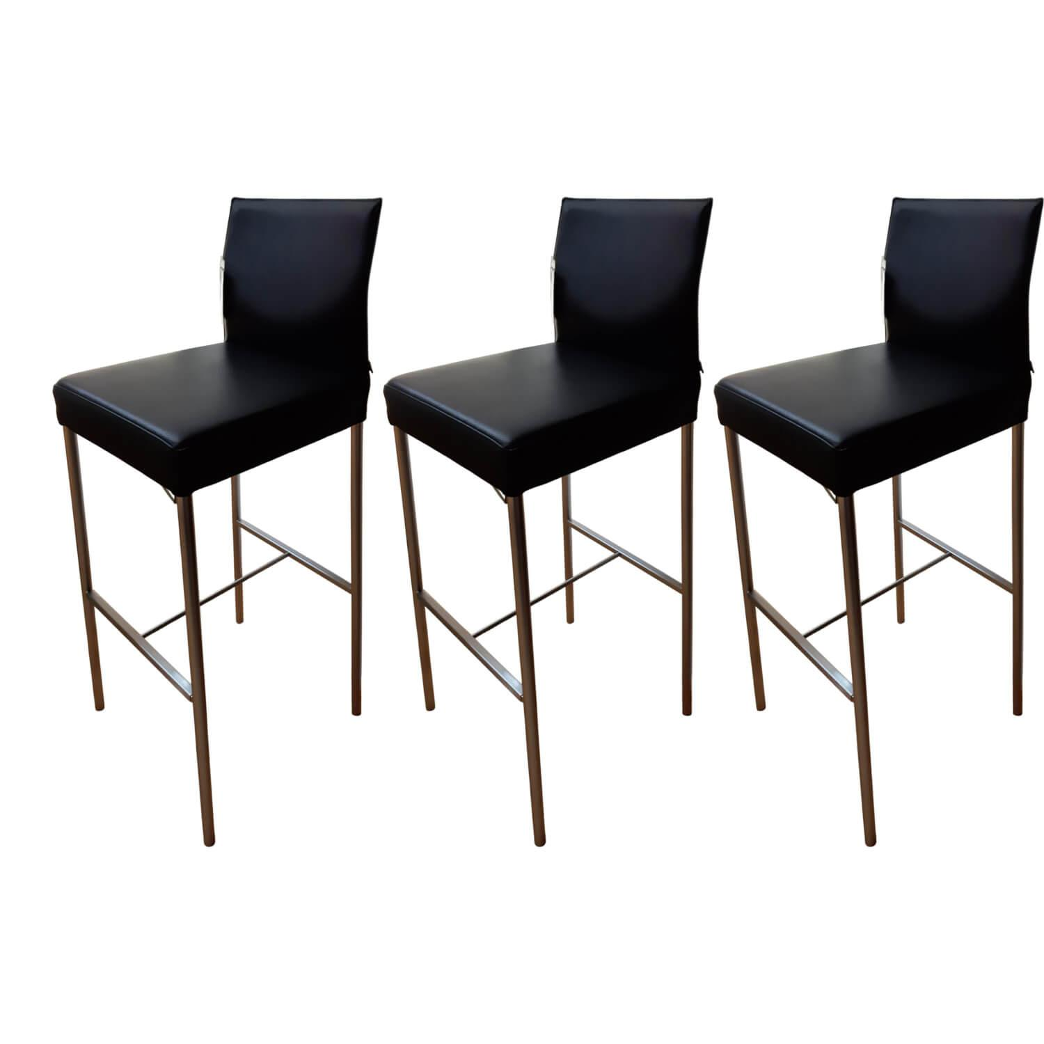 KFF - 3er-Set Barhocker Glooh 1076 Kunstleder Schwarz Gestell Aluminium - 1