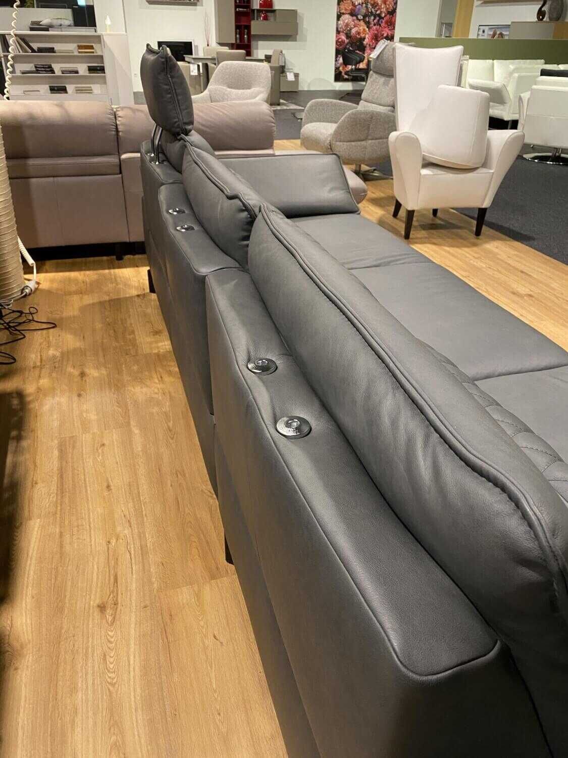 Musterring - Ecksofa MR 270 Leder 60 Cloudy Schiefer Grau mit Kopfstütze und 5 Kissen - 11