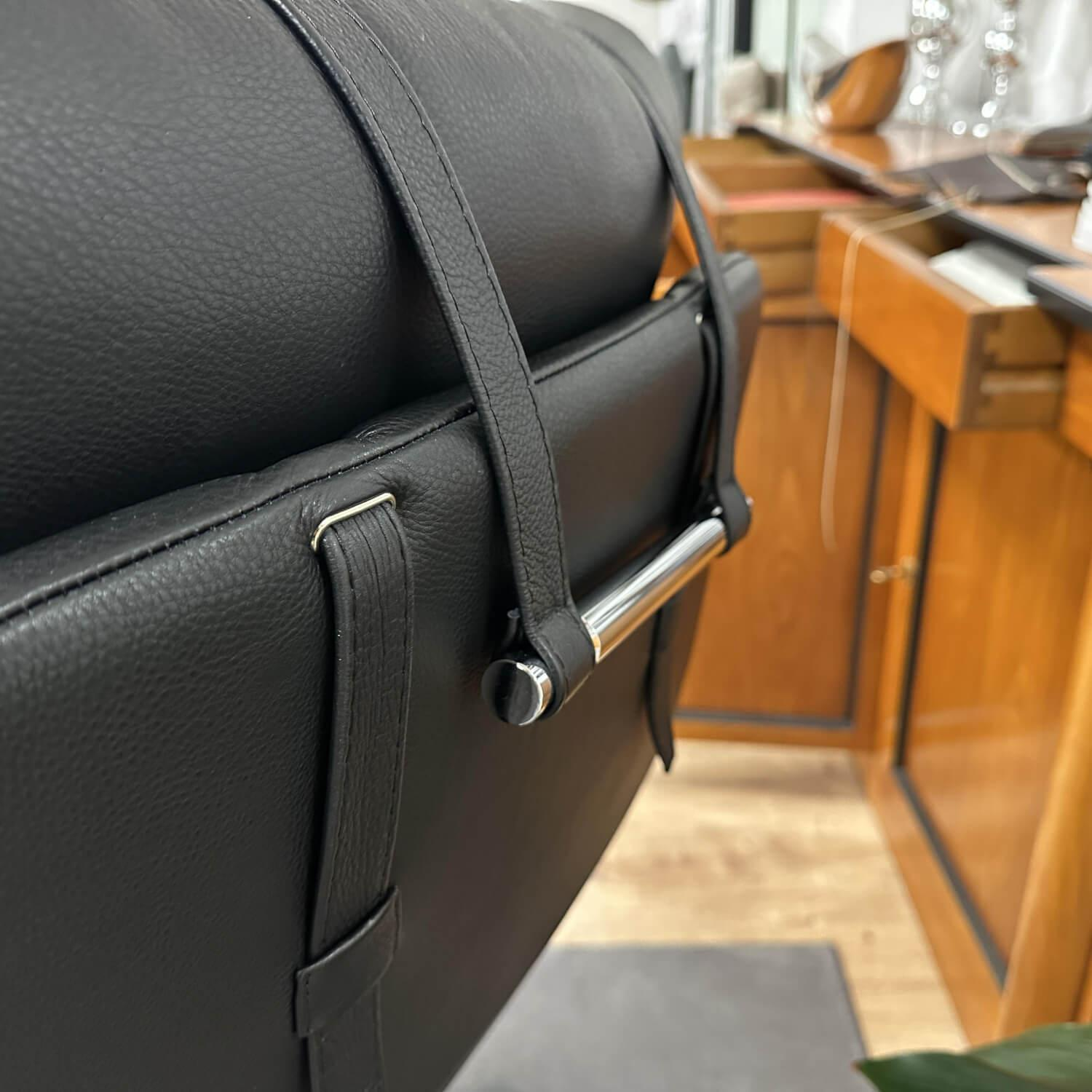 Berg Furniture - Sessel Nasa Hoch Leder Rustical 99991 Schwarz Sternfuß Aluminium Matt Mit Wippfunktion Inklusive Hocker - 3