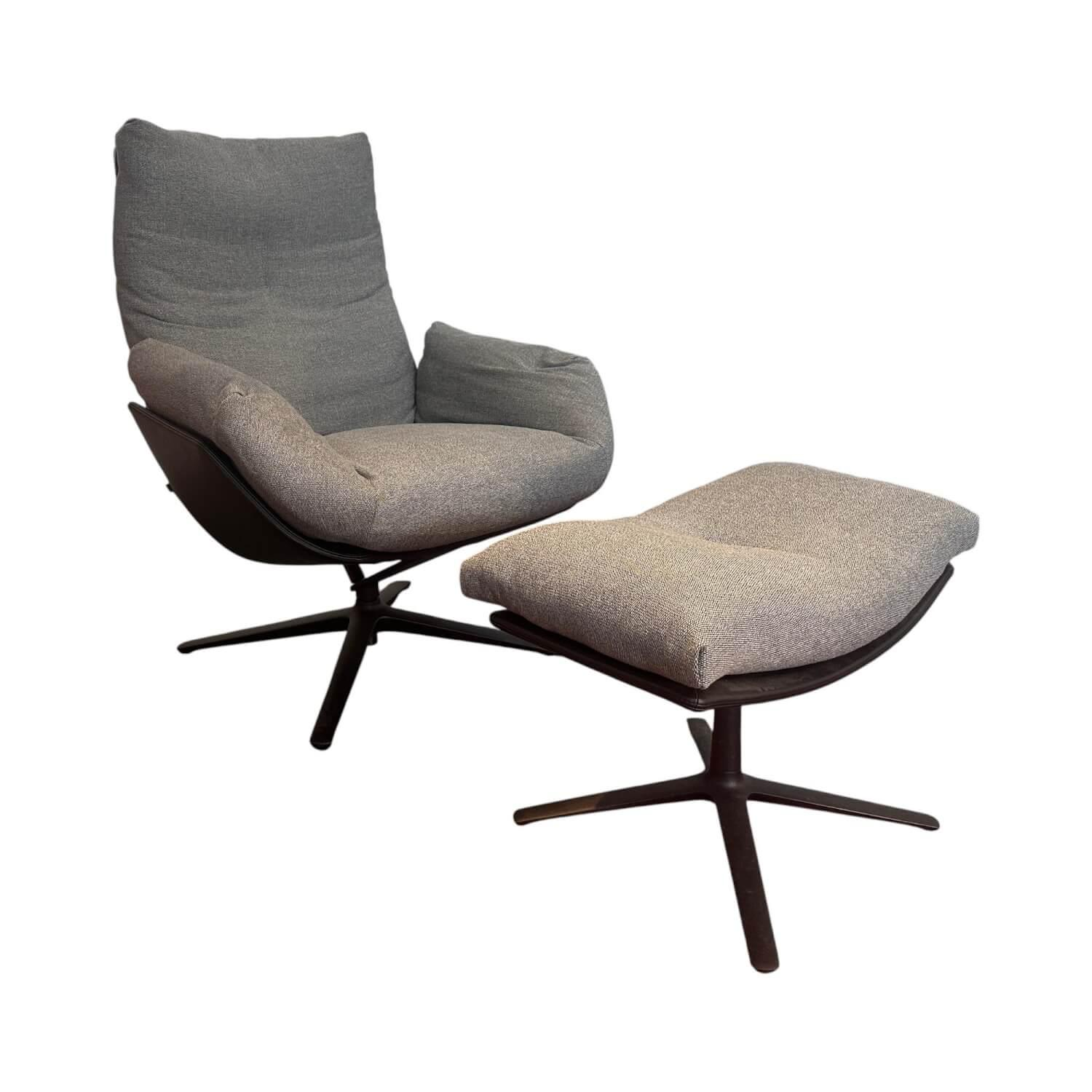 COR - Lounge Drehsessel Cordia Leder Semi 286 Schwarz Gestell Schwarz Inklusive Hocker und Filzgleiter - 1