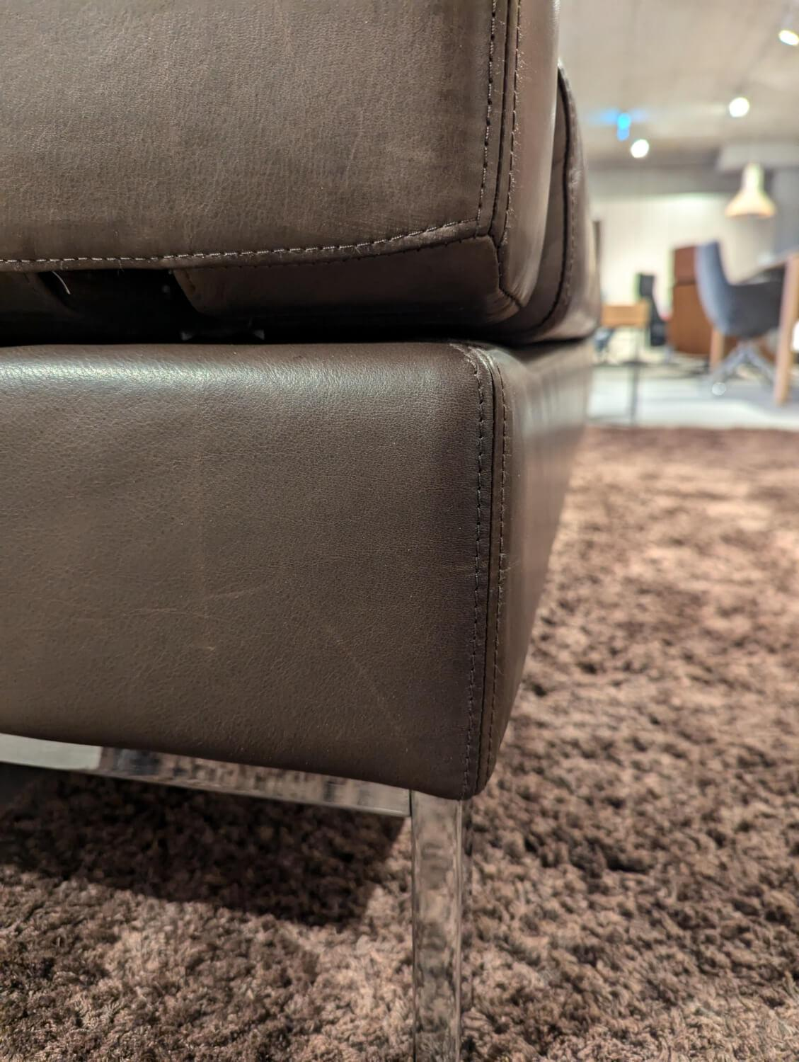Brühl - Sofa Tomo 3 Anilinleder Lama 20 Dunkelbraun Gestell Chrom Glänzend Mit Kissen Und Fußstütze - 3