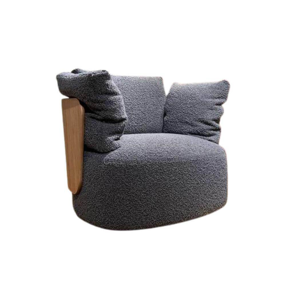 Porada - Drehsessel Calin Stoff Zante Z40 Graublau Mit Rückenlehne In Canaletta-Walnuss-Finish Metallgestell Drehbar - 1