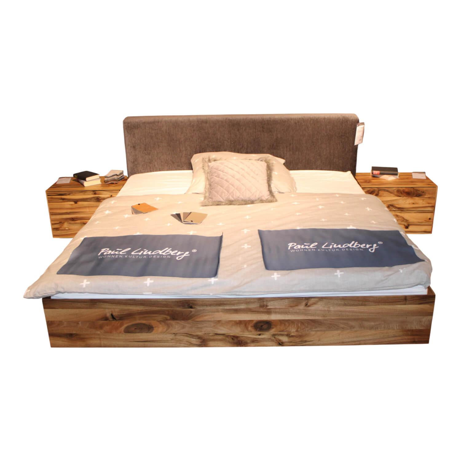 Paul Lindberg - Bettanlage Feria Nussbaum Massiv Stoff Loft Graphit 66 Grau mit 2 Nachtkästchen - 1