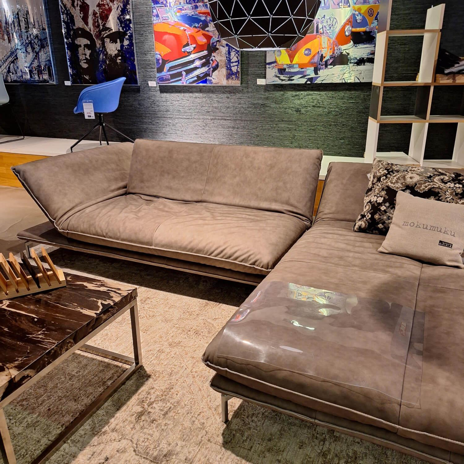 Bullfrog - Ecksofa Ceasar Bezug Leder Toro 2055 63 Elefant Grau Metallfüße Edelstahloptik Mit Klappbaren Lehnen - 3