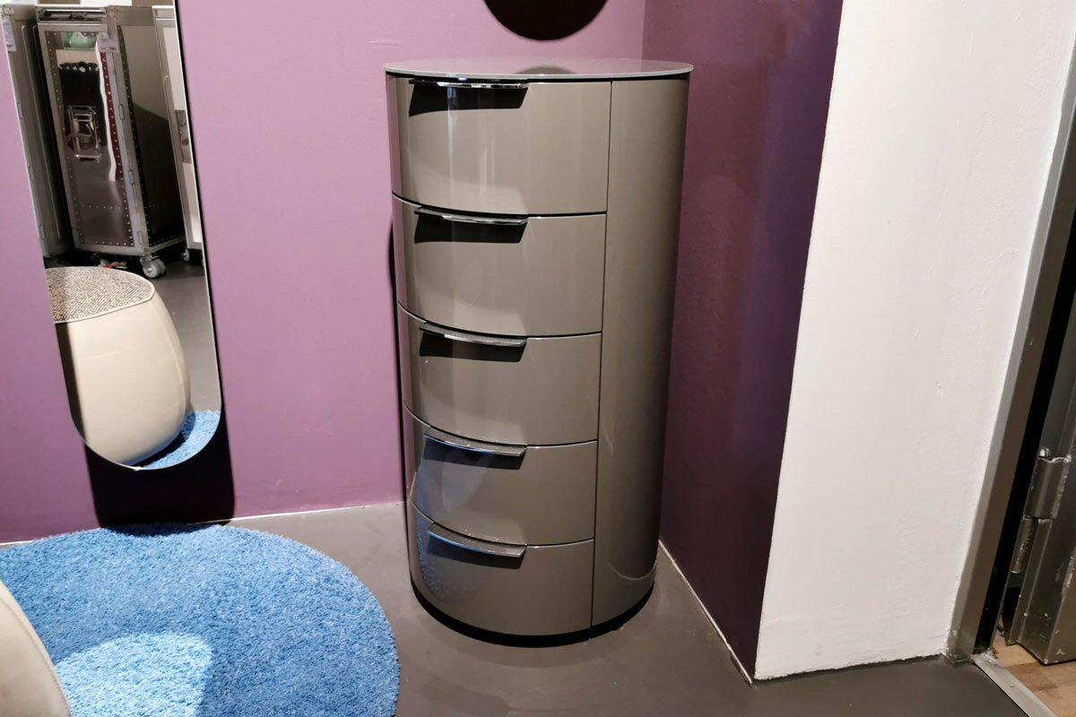 Schönbuch - Rundkommode Conga Lack Hochglanz Granitgrau Abdeckplatte Glas Granit - 2