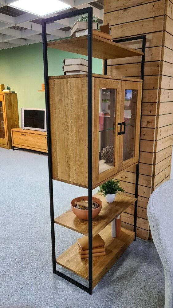 Natura - Regal Raumteiler Farmingdale Eiche Natur Massiv Geölt Metall Matt Schwarz - 4