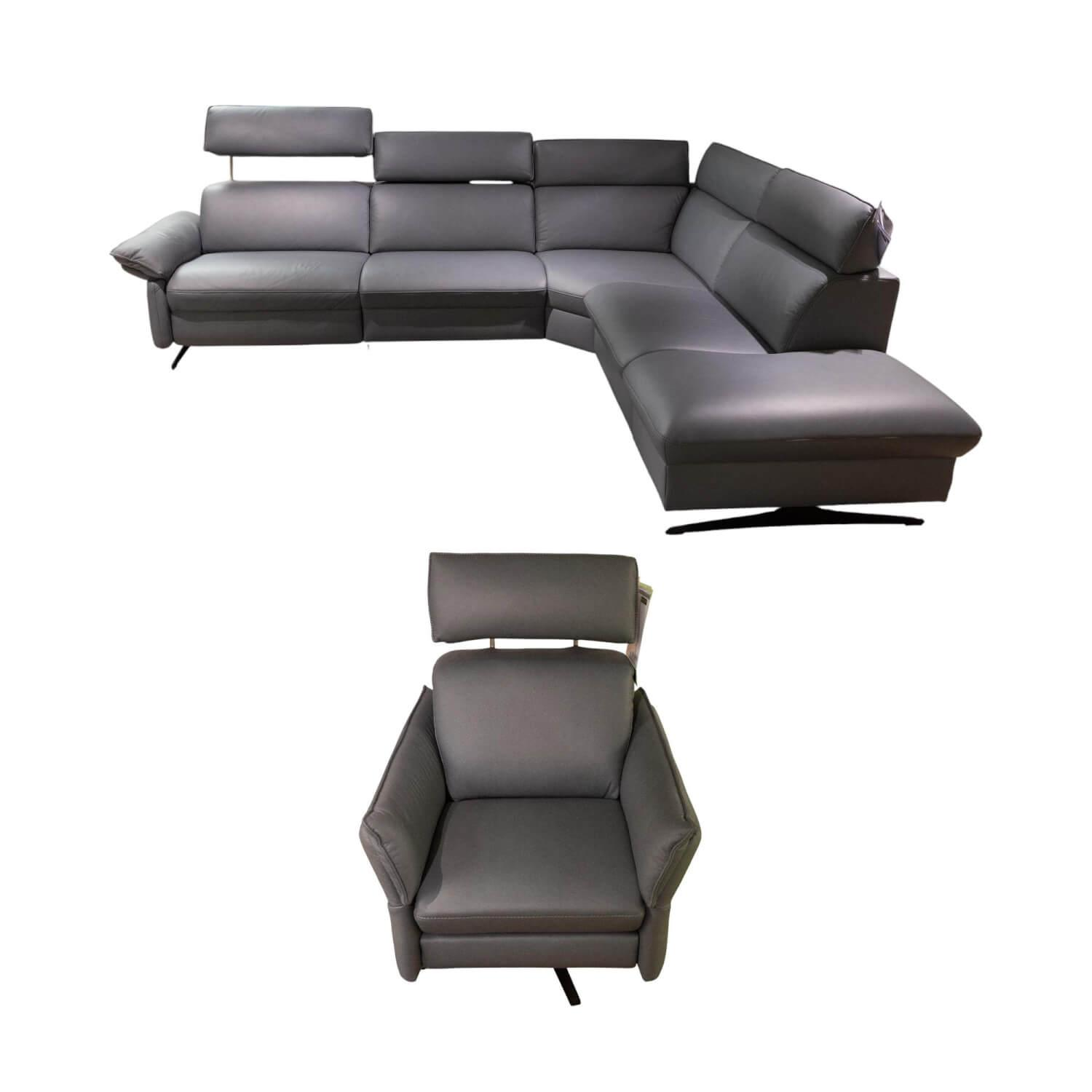 Comfortmaster - Garnitur 1267 Spektra 7267 Elektro CM Sea Leder 24 Longlife Sea Grau Blau Kufe Metall Anthrazit - 1