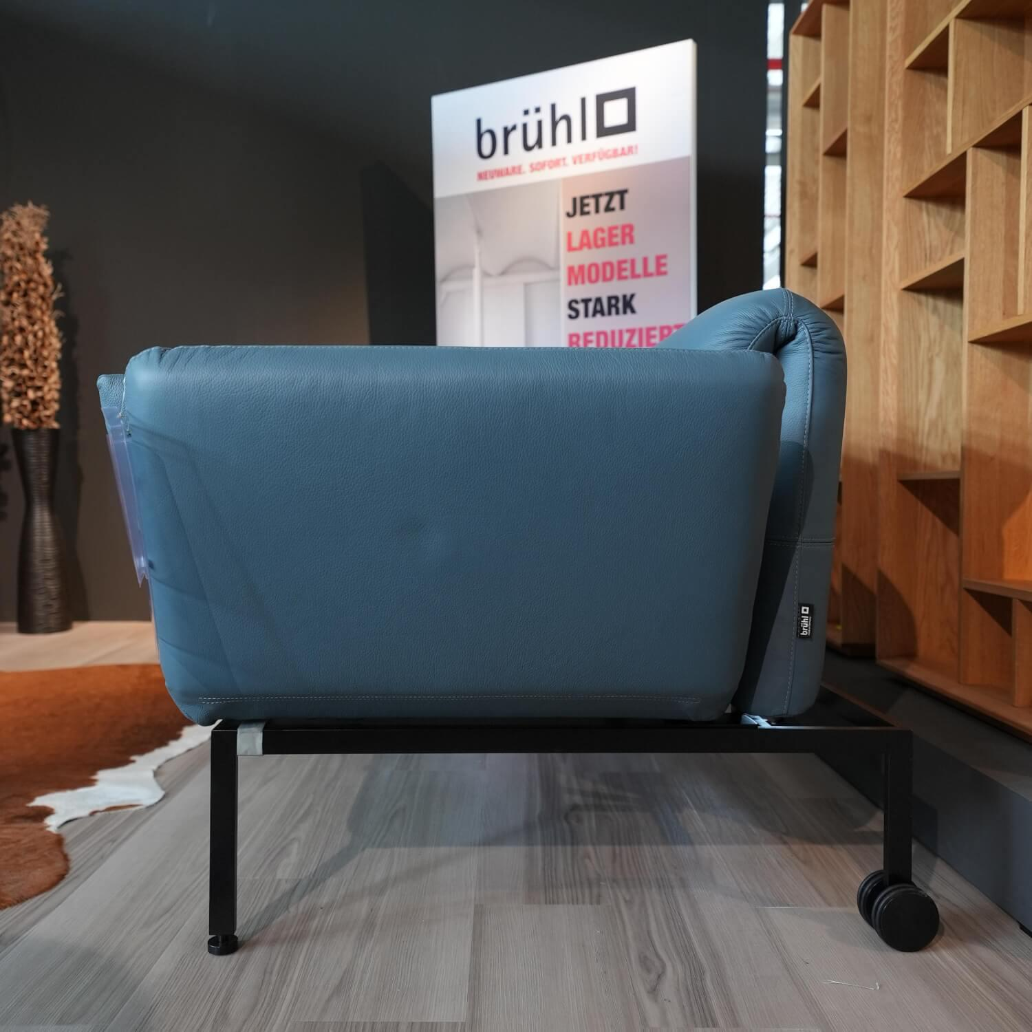 Brühl - Sofa Roro Medium Anilinleder Jumbo Taubenblau Blau Fuß Chrom Schwarz Pulverbeschichtet Mit Rollen - 2