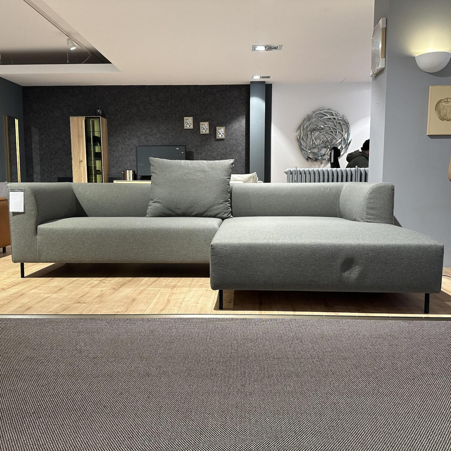 freistil Rolf Benz - Ecksofa 123 Stoff 3044 Betongrau Grau Rundrohrfuß Stahl Tiefschwarz Schwarz Mit Kissen - 2