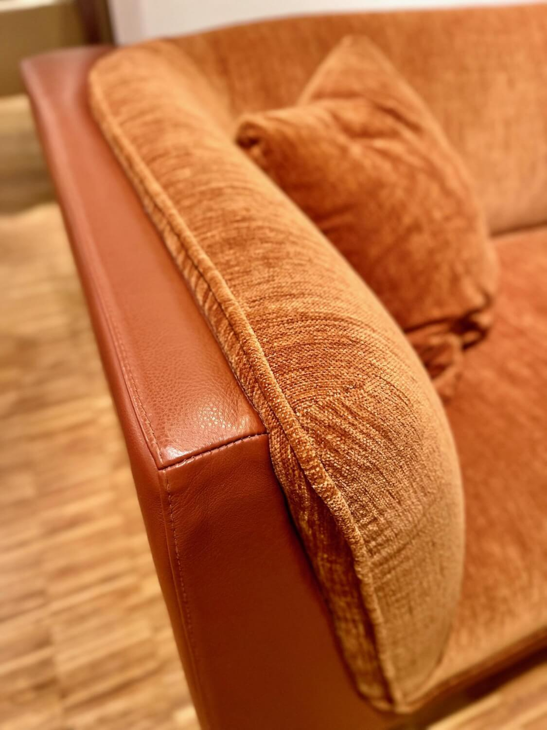 Sits - Ecksofa Frej Stoff Chenille Und Echtleder Cognac Orange Braun Winkelfüße Metall Schwarz - 2