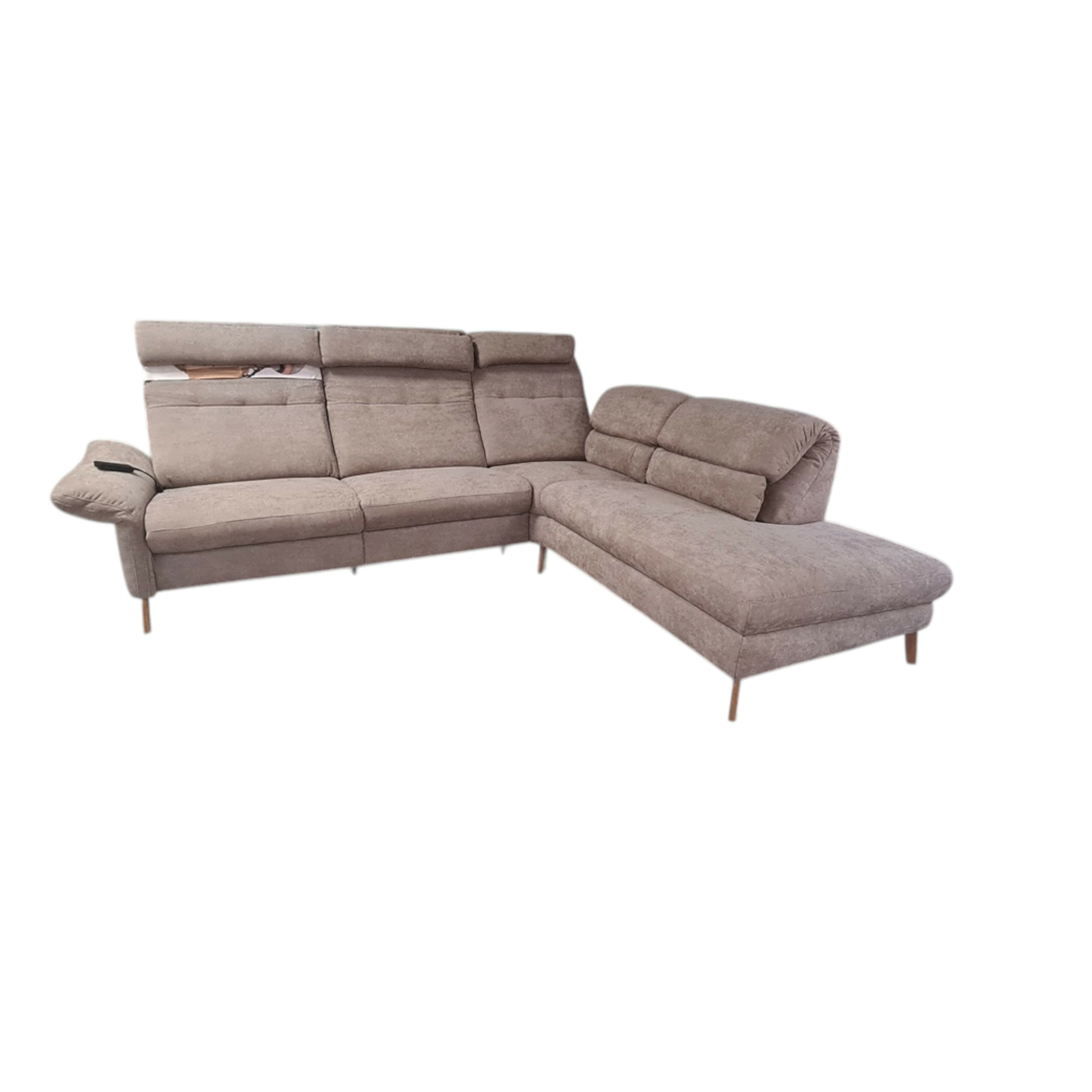 Natura - Ecksofa Jacksonville Stoff Yelda Taupe Grau Füße Eiche Geölt mit Verstellfunktionen - 1