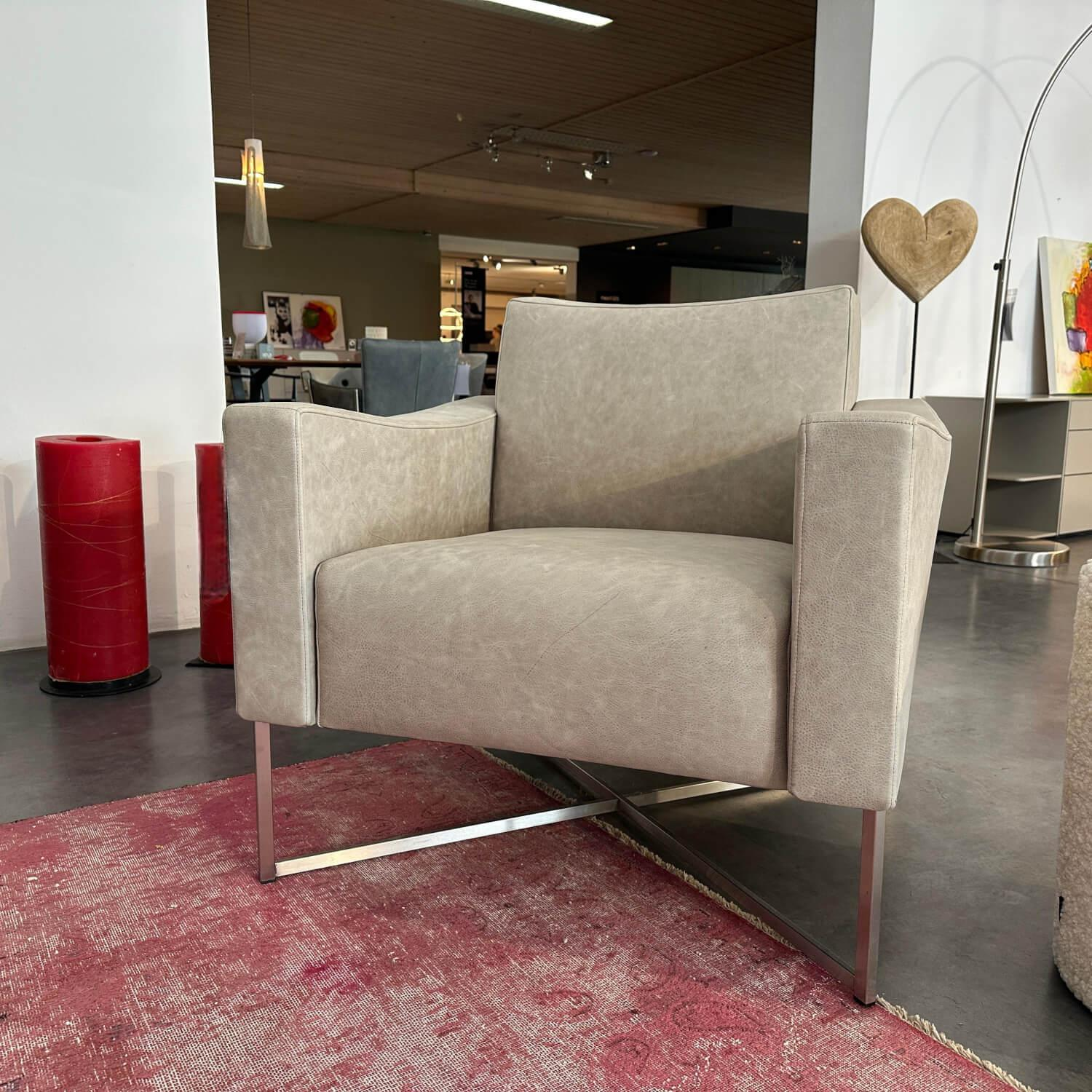 KFF - Lounge Sessel Luis Leder Siena Schlammgrau 1377 Gestell Edelstahl Silbergrau Pulverbeschichtet - 4