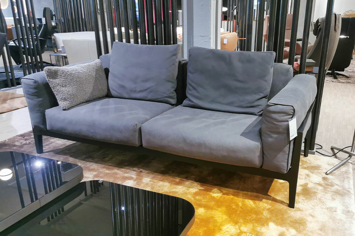 COR - Sofa Elm Leder 681 Graphitgrau Gestell Eiche Massiv Dunkel Lackiert - 6