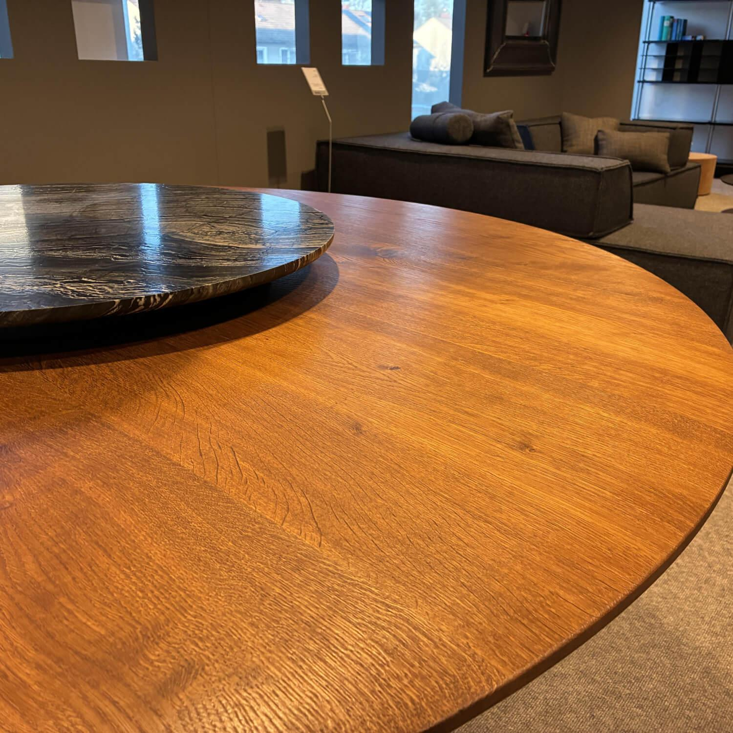 Janua - Esstisch BC 07 Basket Platte Eiche Geräuchert Gebürstet Gestell Metall Schwarz Inklusive Lazy Susan Marmor Schwarz - 7