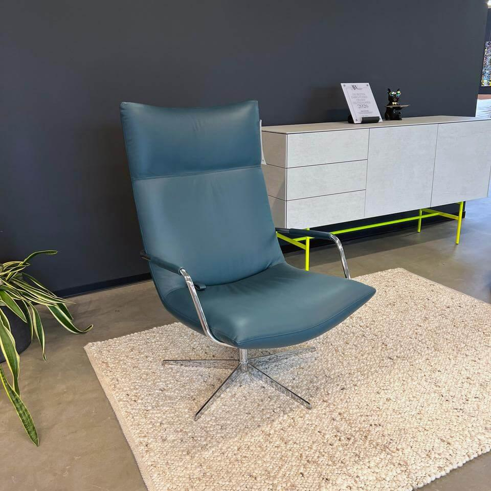 Brühl - Sessel Gerard Leder Ascot Petrol Blau Sternfuß Metall Verchromt Glänzend - 3