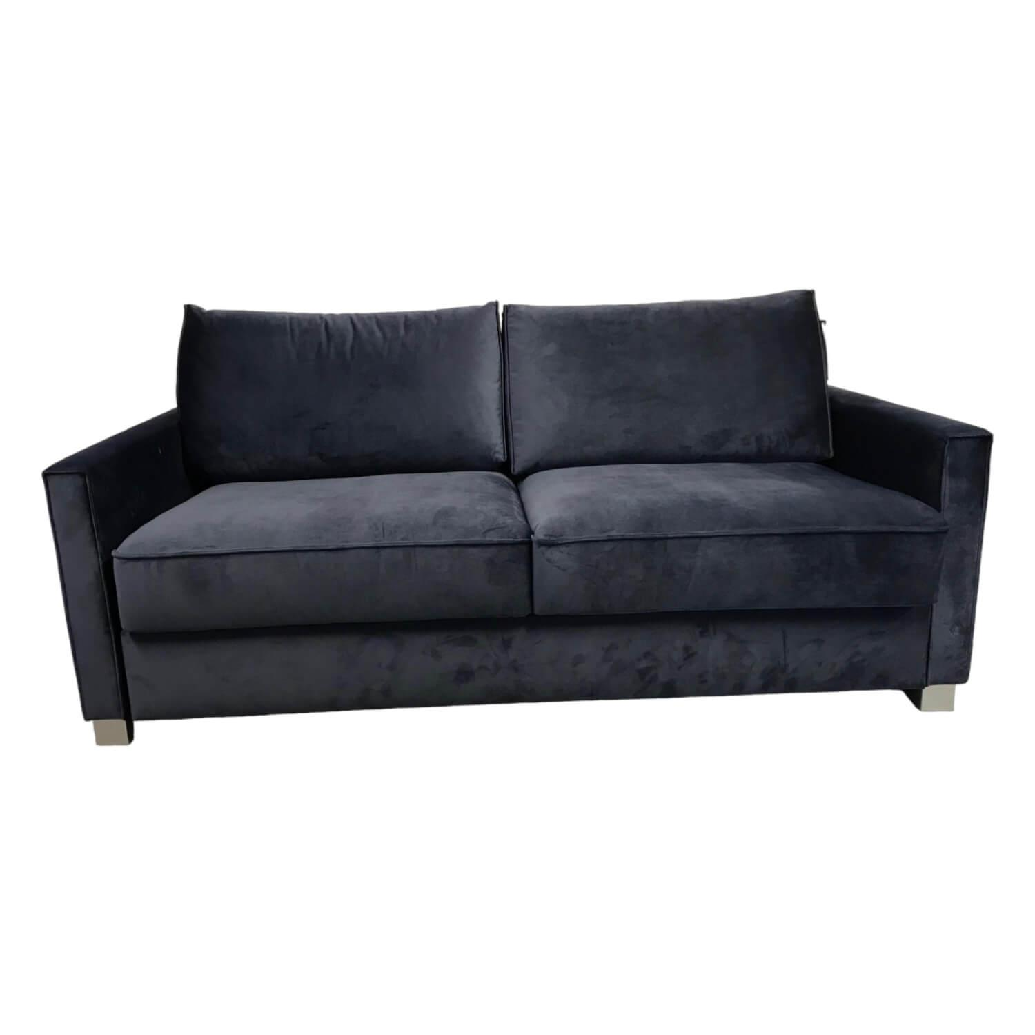 Bali - Schlafsofa Bianca Stoff Velour 8-8913 Dunkelblau Fuß Buche Silberfarbig - 1