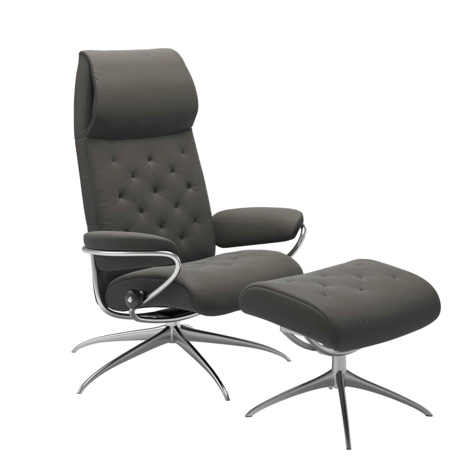 Stressless - Stressless Metro hohe Rückenlehne Standard Base Star Base Leder Paloma Metal Grey mit Hocker - 1