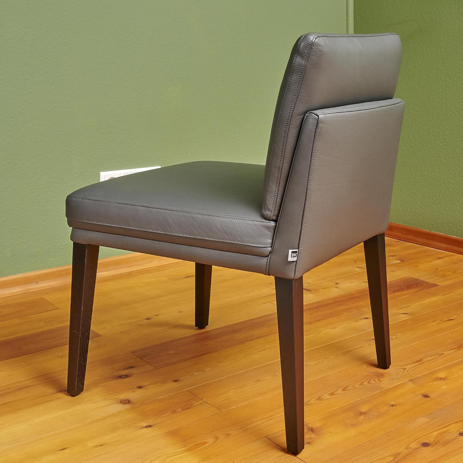 Bielefelder Werkstätten - Stuhl Polo Dining Leder Normandie Graphit Grau Gestell Eiche Schwarz Gebeizt - 5