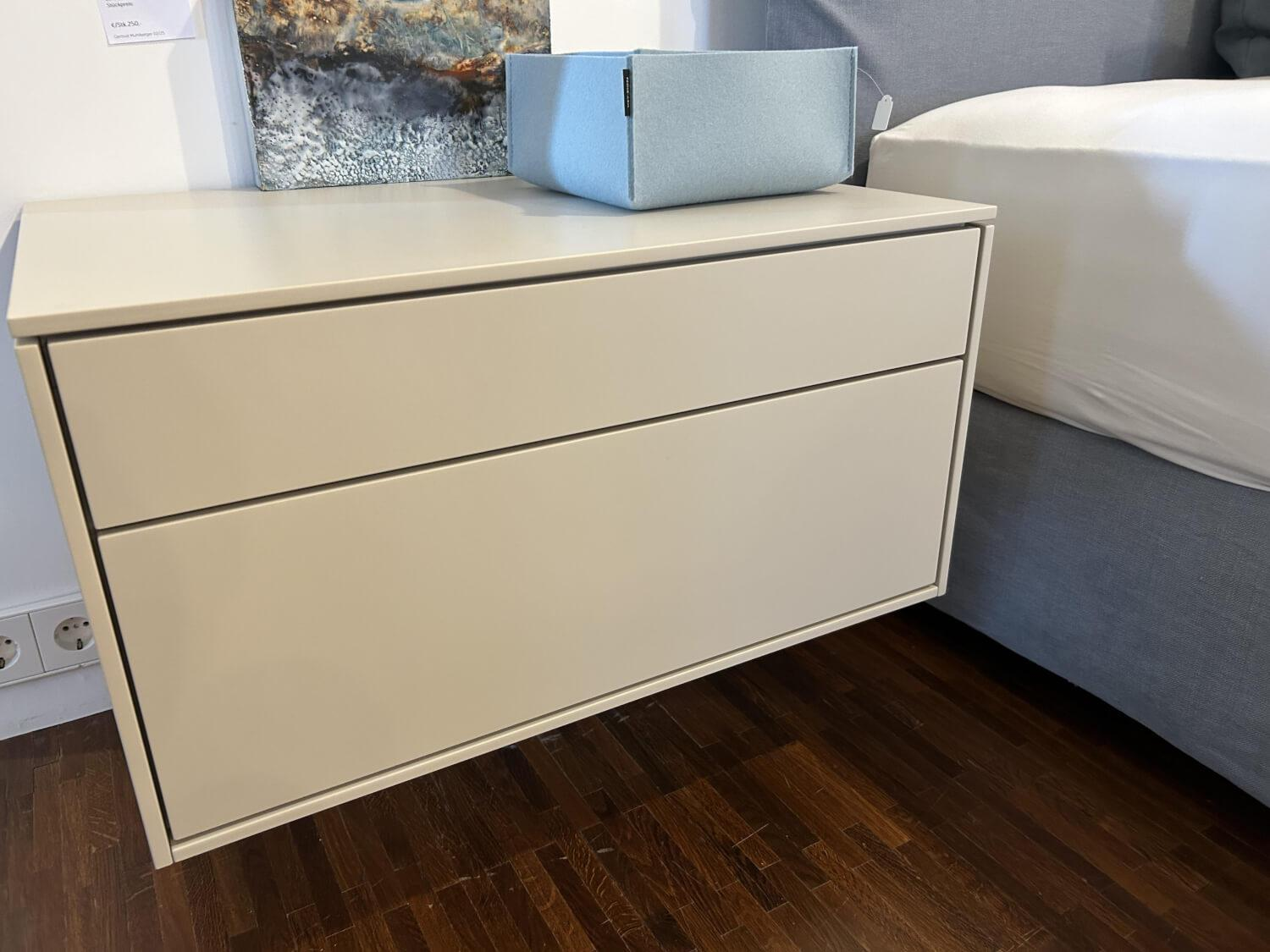 Interlübke - 2er-Set Nachtkästchen Cube Fine Lack Bisquit Matt MDF Grau Wandhängend - 5